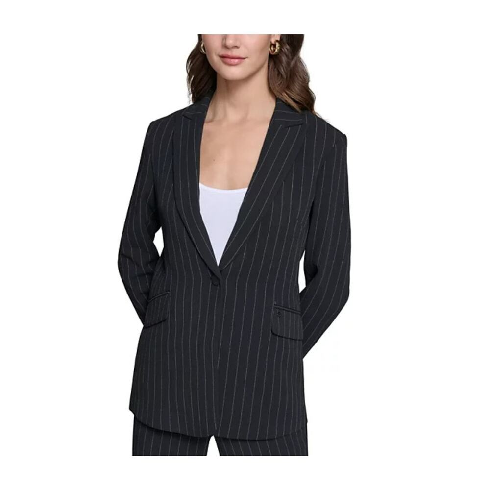 Karl Lagerfeld Paris Women's Pinstriped Notch-Lapel Blazer Black White Size 8